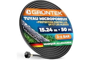GRÜNTEK Tuyau Microporeux Arrosage Goutte à Goutte de 15,24 M avec connecteur de 1,2 cm, diamètre intérieur de 12 mm, débit d'égouttement : 5 L-10 L par min