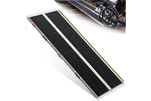 PURFINO Rampa per Sedia a Rotelle 213CM, Capacità 363KG, Rampa Disabili Pieghevole Antiscivolo in Alluminio con Superficie in Carborundum per Gradini, Soglie, Cordoli, Scale e Auto