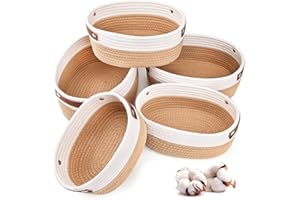 GYBOOM Cotton Rope Storage Basket Bins for Organizing,5 Pack Cube Woven Toy Organizers,Stylish Room Decor Basket With Handles,Clothes Nursery Baskets… (White/Yellow)