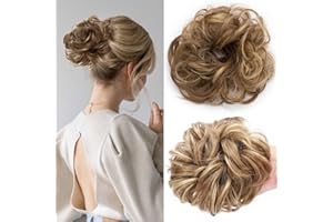 SEGOHAIR Messy Bun Hair Piece Fake Hair Bun Hair Scrunchies Bun - Lightweight 25g Synthetic Hair Bun Piece for Women, Light Brown to Ash Blonde Curly Wavy Elastic updo Scrunchy Bun