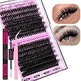 Yawamica Fluffier Lash Clusters Kit 150D+200D Thick Volume Lash Extension Kit 14-20mm Wispy Eyelash Clusters Individual Lashes Kit with Lash Bond, Lash Remover, Lash Applicator for DIY Lash Extension