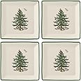 Portmeirion Christmas Tree Collection Tidbit Square Plates, Set of 4, Made of Ceramic, 5 Inch, Use for Canapes, Sweets, and Desserts, Serving Dish, Dishwasher and Microwave Safe