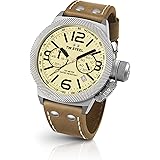 TW Steel Canteen Leather Unisex Quartz Watch with Yellow Dial Analogue Display and Brown Leather Strap
