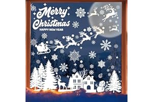 Fensterbilder Weihnachten Selbstklebend, Rainllon Schneeflocken Fensterdeko Weihnachten,Kinderzimmer Weihnachtsmann Fensterdeko,PVC Winter Schneeflocken Fensterbilder Weihnachten Wiederverwendbar