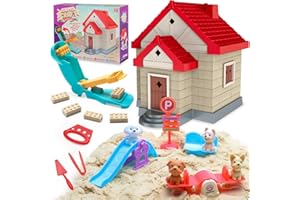 Crelloci House Building Play Sand Set for Kids, Pet Life Magic Sand Toys with 1.7lbs Magneticsand, Building Molds, Brick Press and 3 Tools, Sensory Play Set Gift for Kid Boys Age 3+