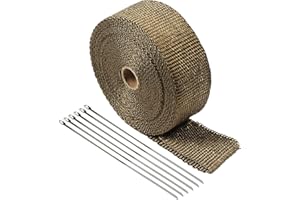 TIHOOK Hitzeschutzband 5M x 5CM, Fiberglas Auspuffband mit Kabelbinde, für Fächerkrümmer Auto Motorrad, -54 und 550 Grad Celsius