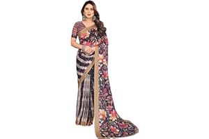 ETHNICMODE Indian Saree For Women Printed Georgette Light Weight Jari Party Wear Multicolor Sari With Unstitched Multicolor Blouse Piece-1175