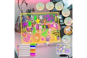 Fanrui Tablero de dibujo LED brillante para niños con colores y luz nocturna, pizarra blanca acrílica de borrado en seco de 11.8 x 7.9 pulgadas, alimentación por USB, regulable, lista de tareas