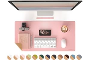 RENMTURE Dual-Sided Mouse Pad, Natural Cork & PU Leather Large Desk Pad for Office and Home Work, Desk Protector Non-Slip, Waterproof, Easy Clean (Pink, 32"x16")