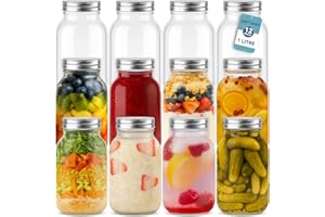 HEFTMAN Glass Mason Jars with Lids 1L - Set of 12 Large Air Tight Jars for Overnight Oats, Homemade Jam, Food Storage, Meal Prep, Pickling, Preserving - Mason Jar 12 PCS (1 Litre)