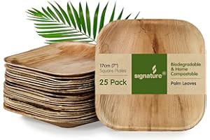 Signature Packaging - Disposable Palm Leaf Plates - Sturdy, Medium Square Plates - 17cm, 25 Pack