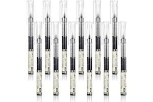 PHOETYA 12 pieces Rollerball Pens Black, 0.5mm Liquid Ink Rollerball Pen Fine Point Pens Gel Ink Pen Writing Pens Quick-Drying Ballpoint Pens Black Ink for Office School