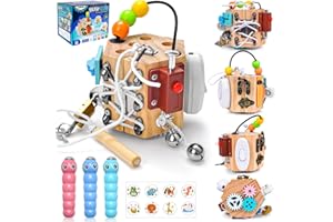 COLEESON Busy Board Baby, Busy Activity Cube, 14 in 1 Motorikwürfel Holzspielzeug, Aktivitäts Würfel Spielzeug, Motorikwürfel Montessori Lernspielzeug für Kleinkinder ab 3 Jahren (A)