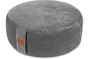 FelizMax Velvet Zafu Buckwheat Meditation Cushion, D=33cm/41cm H=14cm, Round zabuton Meditation Pillow, Yoga Bolster, Floor Pouf, Zippered Velvet Cover, Kneeling Pillow-Small/Large Size