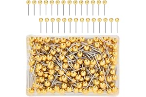 QHKLEW 200 PCS Punaises Tête Map, Push Pins Carte Punaise, Carte des Punaises Epingles à Tête, Ronde Appliquer pour Marquer Les Lieux pour Carte, Marquage, la Famille, Doré