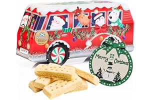 Red Camper Van Shortbread Biscuit Tin - Christmas Camper Van Gifts Tin with Scottish Shortbread Cookies 320g & Topline Tree Ornament. Great for Stocking Fillers, Christmas Gifts for Camper Van Lovers