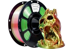 iBOSS trójkolorowy PLA filament 1,75+/-0,02mm, jedwabiście błyszczący filament do drukarek 3D, współwytłaczany, błyszczący filament do druku 3D, 1 kg (jedwabny różowo-czerwony złoty zielony)