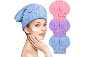ACWOO Hair Turban Towel, 3 Pack Ultra Absorbent Hair Dry Cap Bowknot Hair Turban Towel, Soft Microfiber Hair Drying Towels Fast Dry Bath Head Wrap for Women, Girls