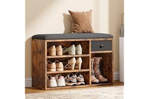 ‎YITAHOME YITAHOME Schuhbank, Schuhregal mit Stoff Schublade und offenen Fächern, Sitzbank, Gepolsterter Sitz, Flur, Schlafzimmer und Eingangsbereich, vintagebraun, 78 x 30 x 50