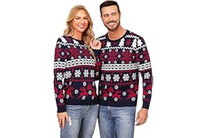 Aseniza Jersey Navideño para Hombre Mujer Pareja Jersey Navidad Familia de Rojo de Casual Cuello Redondo Clásico, S-XXL