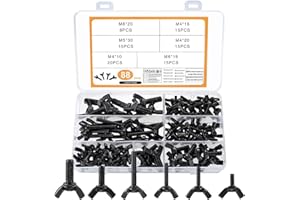 BAYIDUN 88 Piezas Tornillos de Mariposa de Pulgar, M4 M5 M6 M8 Tuercas de Mariposa Alas Kit, Tornillo de Mariposa, Pernos de Mariposa de Ala, Tornillos de Ala de Mano para Equipo de Maquinaria (88 negro)
