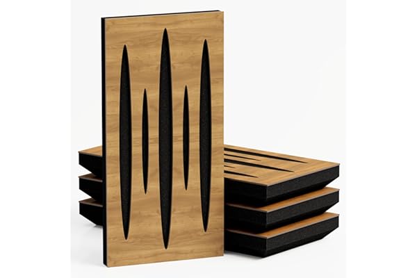 Pack de 4 paneles acústicos estrechos para absorción y difusión | 50 x 25 cm | Difusión - Reflexión - Insonorización | Modelo-Grosor-Color: [PULSAR - 33mm | Roble]