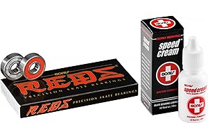 BONES BEARING REDS Bearings - 8 Pack (Nylon, Ball Bearing, Skateboard-bearings), Pre-lubricated with Speed Cream Racing Lubricant, High Speed, Removable Rubber Shield for Easy Cleaning