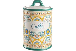 BARONI HOME Montemaggi BARATTOLO CAFFE IN CERAMICA CON TAPPO ERMETICO DECORO MAIOLICHE 10.5X10.5X17cm