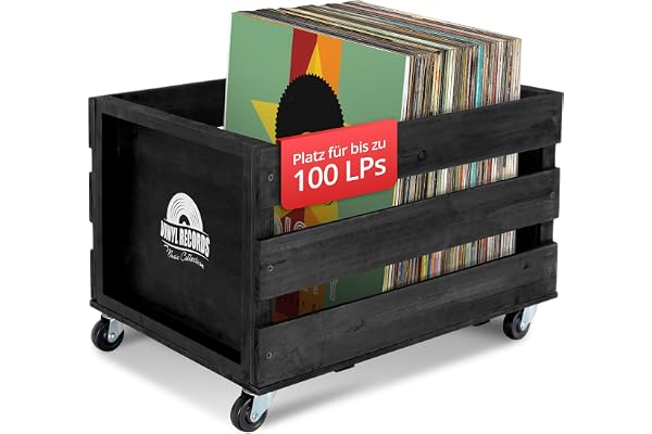 Stagecaptain SPK-100 BK LP-skivask "Emil" – förvaringslåda för upp till 100 LP:ar – tillverkat av massivt trä i retrodesign