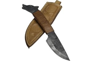 Toferner - Anup Couteau de chasse à lame fixe de Couteau en acier - forgé à la main & à l’aspect antique - Étui en cuir authentique inclus