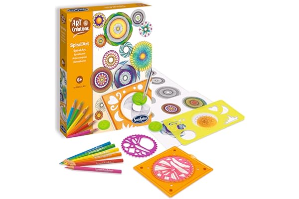 Sentosphère - Art & Créations – Spiral’ Art Mandala Créatif – Kit Mandalas Enfant – 6 Roues Spirales – 10 Crayons de Couleur – Dès 6 Ans – Loisirs Créatifs - 20810, Centre