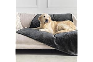 ‎DREAMZIE Dreamzie - wasserdichte Decke 127x152 cm - Hundedecke Sofa und Bett - Reversible Decke Wasserdicht aus Sherpa-Fleece – Waschbar – Dunkelgrau