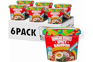 KOREAN STREET Piccante, Piccante, Ciotola di Udon Istantanea in Stile Coreano, Deliziosi Snack Coreani con un Perfetto Mix di Piccante e Saporito, Ciotola Adatta al Microonde (confezione da 6)