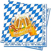 100 Stück Oktoberfest Servietten, Blau-weiß Kariert Mit Bierglas-Motiv – 4-lagig, Perfekt Für Wiesn-Partys