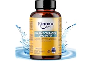 KINOKO LIFE - Collagene Marin Acide Hyaluronique | 180 Capsules, Extraits de plantes, Coenzyme Q10, Vitamine C, Magnésium, Leucine, Curcuma | Collagene et Acide Hyaluronique | Complement Alimentaire