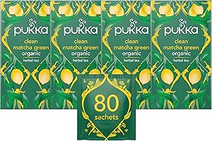 Pukka Herbs | Clean Matcha Green Organic Tea Box | Green Tea, Lemon, Fennel and Matcha Powder | Perfect for Everyday Vitality | 4 Packs | 80 Plant Based Biodegradable Tea Bags