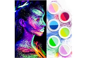 TEEKERWAN 12 Colors UV Glow Neon Christmas Neon Rainbow Face Paint, Water Activated Eyeliner, UV Glow Blacklight Fluorescent Paint, Costume Halloween and Club Makeup Art Paint (12 Colors)