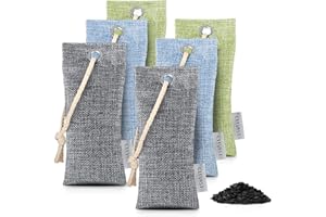 CLEVAST Sacchetti di purificazione dell'aria al carbone di legna di bambù 6x75g, sacchetti di carbone attivo che assorbono gli odori e l'umidità, deodoranti per auto, scarpe, casa, armadi