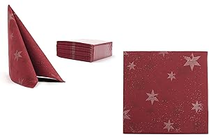 ‎AROBA AROBA 50x Airlaid Servietten (Weinrot mit Sterne, 40x40 cm) - Hochwertige Servietten - Stoffähnlich - Wintermotiv - Advent - Silvester - Christmas - Weihnachten