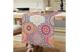 HANRUNSI Tischläufer Boho Style Vintage Tischläufer Rot Frühling Modern Tischläufer Abwaschbar Tischläufer Leinen Tischläufer Wasserabweisend, Tischläufer für Esszimmer Party Urlaub Dekoration 40 x 140 cm C