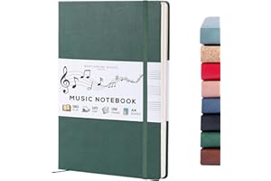 Beechmore Books Cahier de musique A4 (21,6 x 29 cm) – 156 pages, 120 g/m² | Couverture rigide simili cuir, portées perforées, ouverture à plat, coffret cadeau pour musiciens & compositeurs