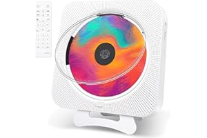 CANAREEN Portable CD Player with Bluetooth, Desktop/Wall Mounted CD Players for Home, Small Music CD Player with Speakers FM Radio LCD Display AUX Headphone Jack USB, (White)