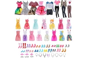 SPOKKI 31PCS Puppenkleidung und Zubehör für Barbie Puppen, 11,5 Zoll Kleidung Zubehör for Barbie, Kleider, Alltagskleidung, Alltagsrock, Kronen, Halsketten, Schuhe für Mädchen Geschenk