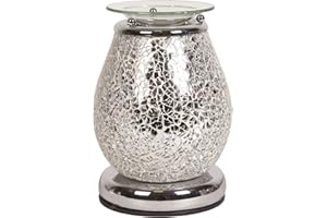 Astin of London - Aroma Accessories Electric Wax Burner Melt Warmer Lamp with Touch Control - Silver Crackle - 17cm