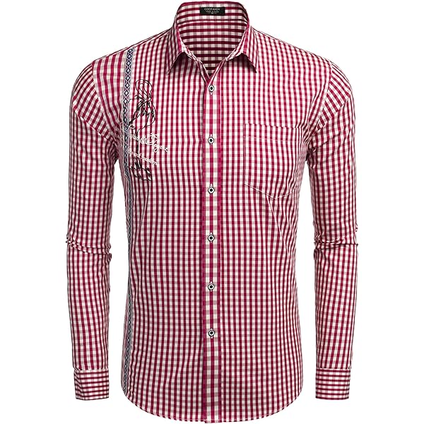 JOGAL Geruit overhemd voor heren, lange mouwen, regular fit, traditioneel hemd, button down, katoen, vrijetijdshemd met zak, M