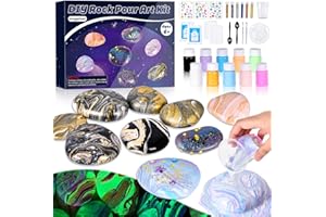 Aragallant Steine Bemalen Set-Leuchten Gießfarben, Bastelset Kinder ab 6-12 Jahre, Leuchtet Im Dunkel Kreatives Malset mit 14 Steine und 10 Farben, Weihnacht Geschenk Mädchen 6 7 8 9 10 11 12 Jahre