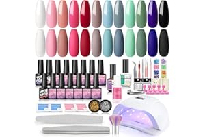 COSCELIA Ongle Gel Kit Vernis Semi Permanent 12pcs*8ml,80W LED /UV Lampe Ongle Kit Complet Vernis Semi Permanent, Base et Top Coat & Mat Vernis Gel , Kit Gel UV Complet Manucure Outils Nail Art