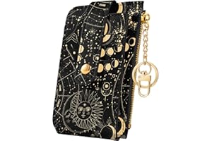 Hautebella Credit Card Holder Wallet for Women Cute Small for Ladies Teen Girls Female RFID Sun and Moon Star Leather Cardholder Wallets Organizer Purse Girly Aesthetic Print Unique Zipper
