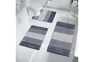 Enyhom Badezimmerteppich Set 3 Teilig Waschbar rutschfeste Badematte Toilettenmatte Weich Saugfähige Bad Teppiche Set Bettvorleger Mikrofaser Duschvorleger für Schlafzimmer Badezimmer, Dunkelgrau