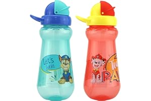 HOVUK® Paw Patrol 2 Stück blaue und rote Trinkhalme, 340 ml, Kunststoff-Flasche für Unisex, Kinder, Jungen, Mädchen, ab 6 Monaten